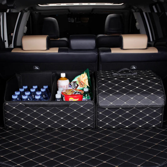 Car Trunk Organizer Box, Large Capacity, Auto Multiuse Tools, Storage Bag, Stowing, Tidying, Leather, Folding for Emergency