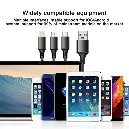 3 in 1 USB Fast Charging Cable Type C Micro IOS Multi Charger Cable for IPhone Xiaomi Redmi Oppo Samsung Braided Cord Usb 3 En 1