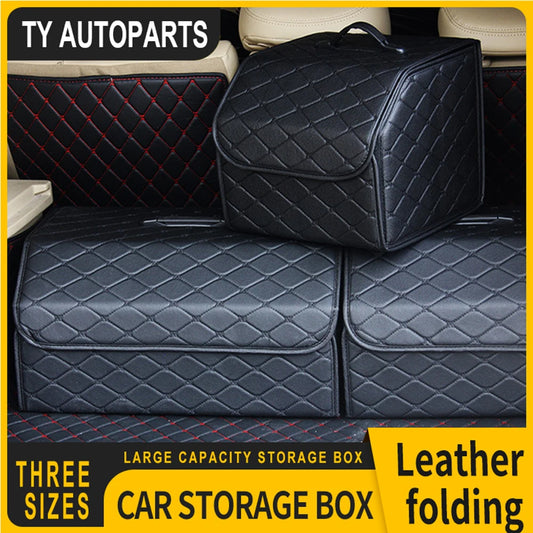 Car Trunk Organizer Box, Large Capacity, Auto Multiuse Tools, Storage Bag, Stowing, Tidying, Leather, Folding for Emergency