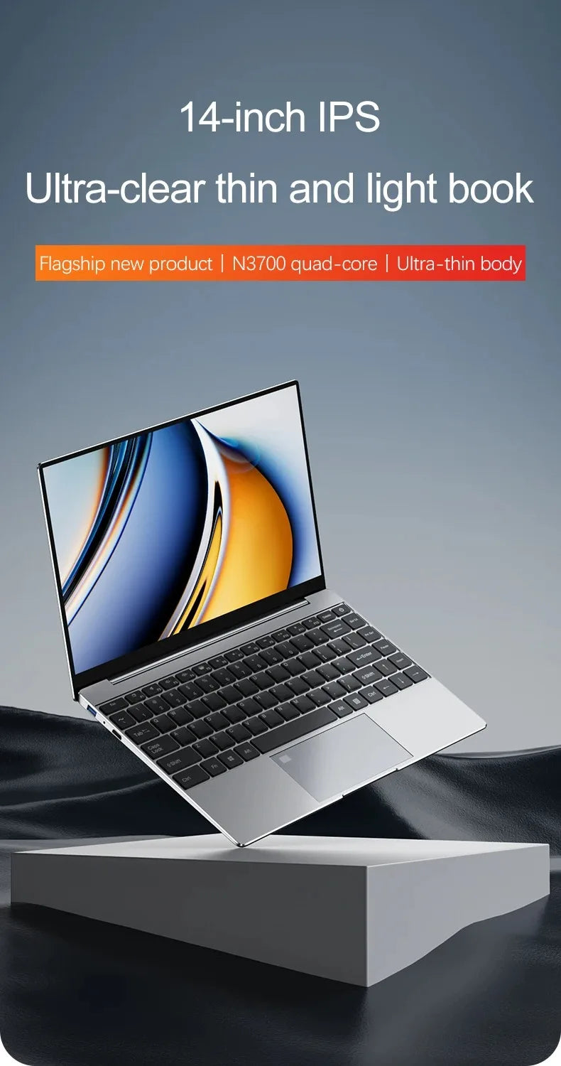 New Ultra Slim Laptop 14.1" 16GB RAM 2TB SSD Intel N3700 Gaming PC 1920*1080 Display Office Study Computer PC Windows 11 Pro