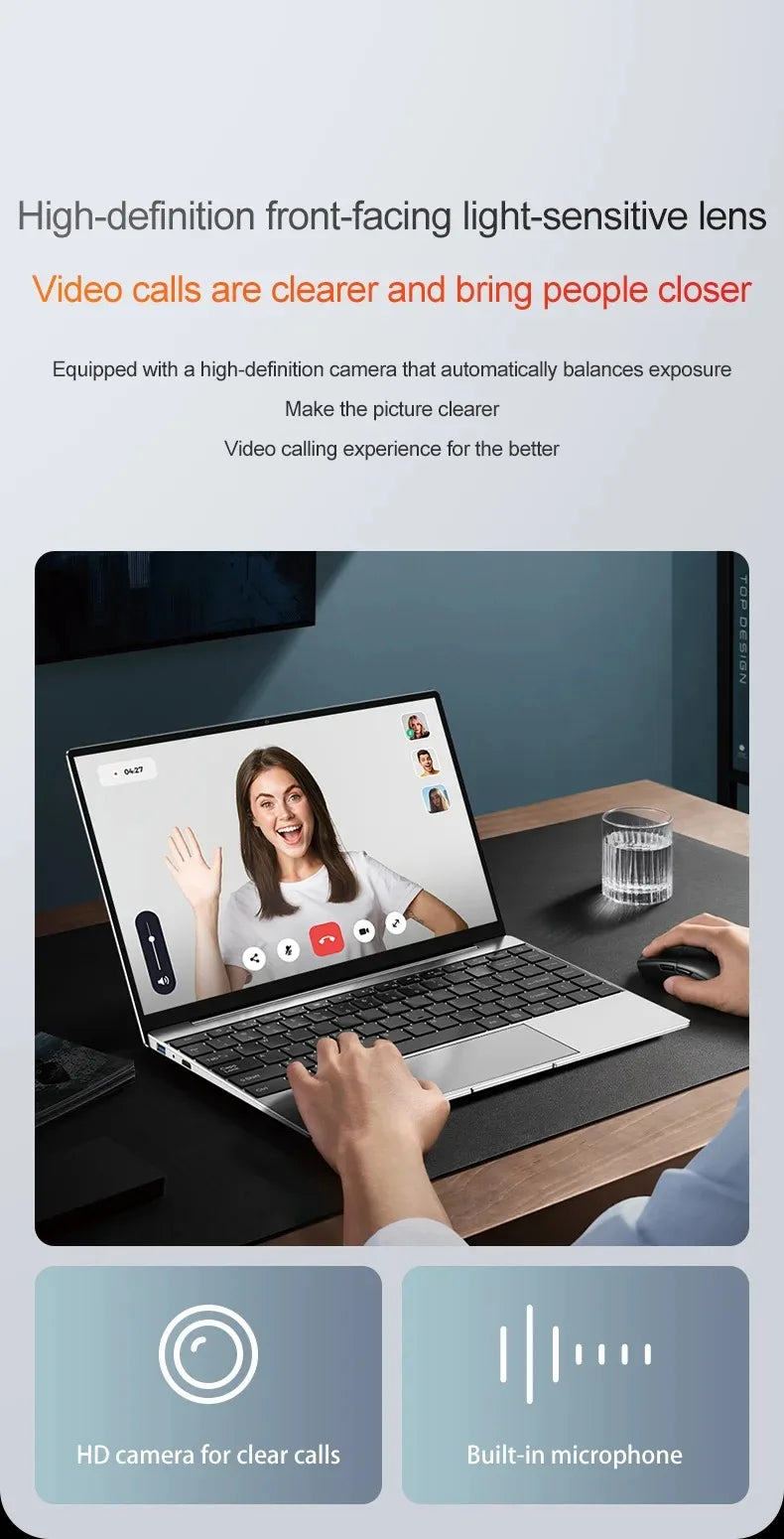 New Ultra Slim Laptop 14.1" 16GB RAM 2TB SSD Intel N3700 Gaming PC 1920*1080 Display Office Study Computer PC Windows 11 Pro