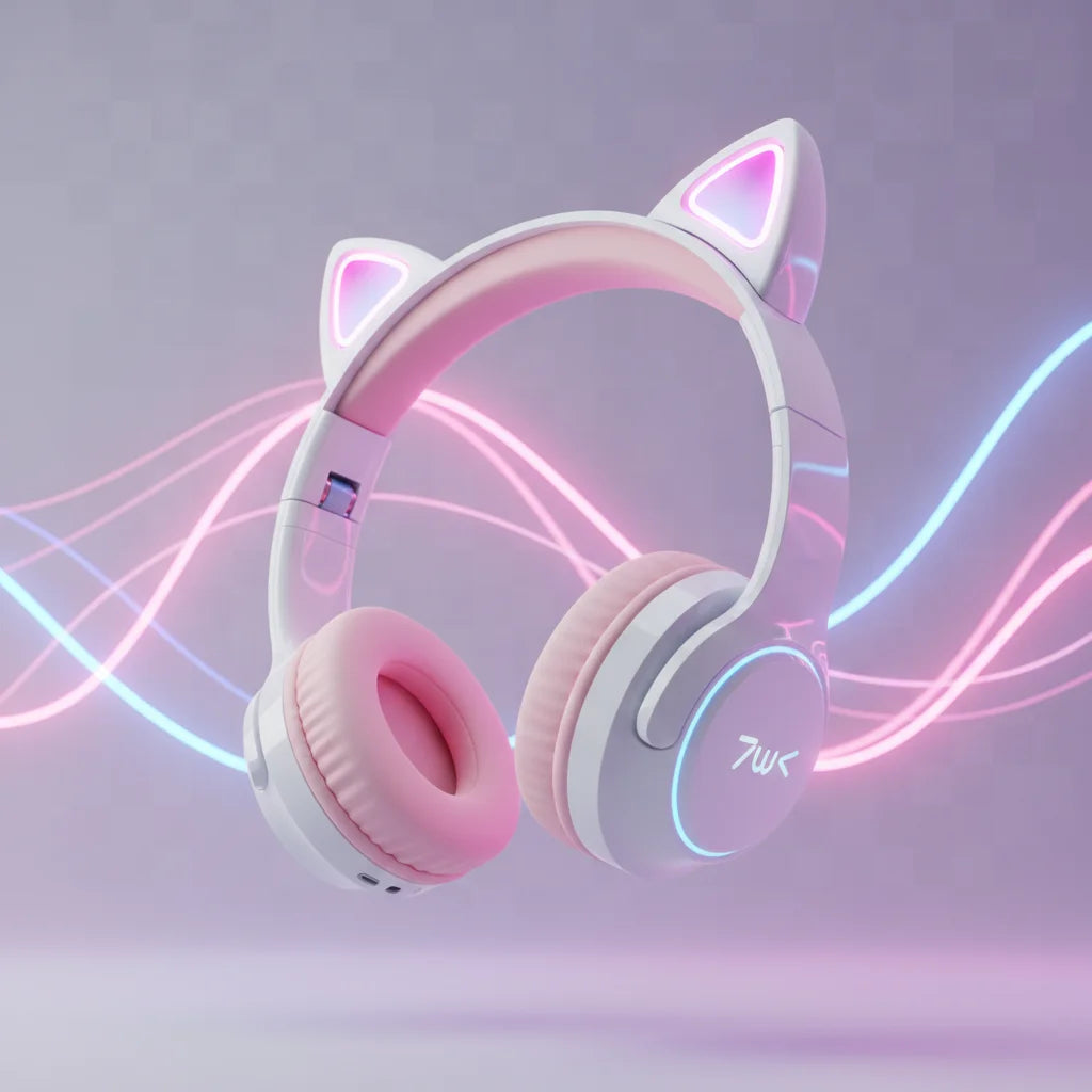Wireless Headphones Cat Ear Gaming Headset Glow Light Bluetooth-Compatible Helmets Cute Over-Ear Headsets For Kids And Adult
