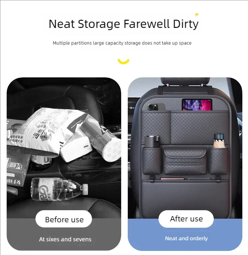 Multi-functional Car Seat Back Organizer High-Capacity Multi-Pocket Backseat Storage Bag Wear-Resistant Anti Kick Mat