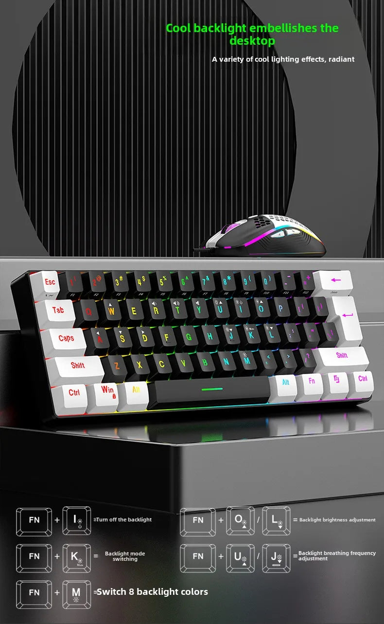 Keyboard and mouse sets 60% RGB gaming with keyboards mouse combo pc kit gamer backlit mini 61 keys computer wired set key board
