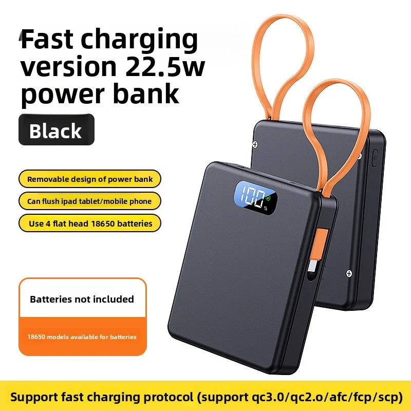 4*18650 Power Bank Cases 10W Battery Holder Portable 22.5W Type C Fast Charging Shell for iPhone Xiaomi With Charging Cable