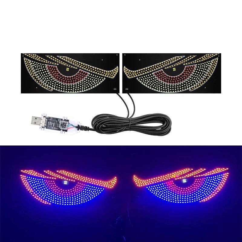 USB Dynamic Devil Eyes Light Car Windshield Dynamic LED Matrix Panel Screen Light for Car Truck Window Decor Lighting 11 Modes