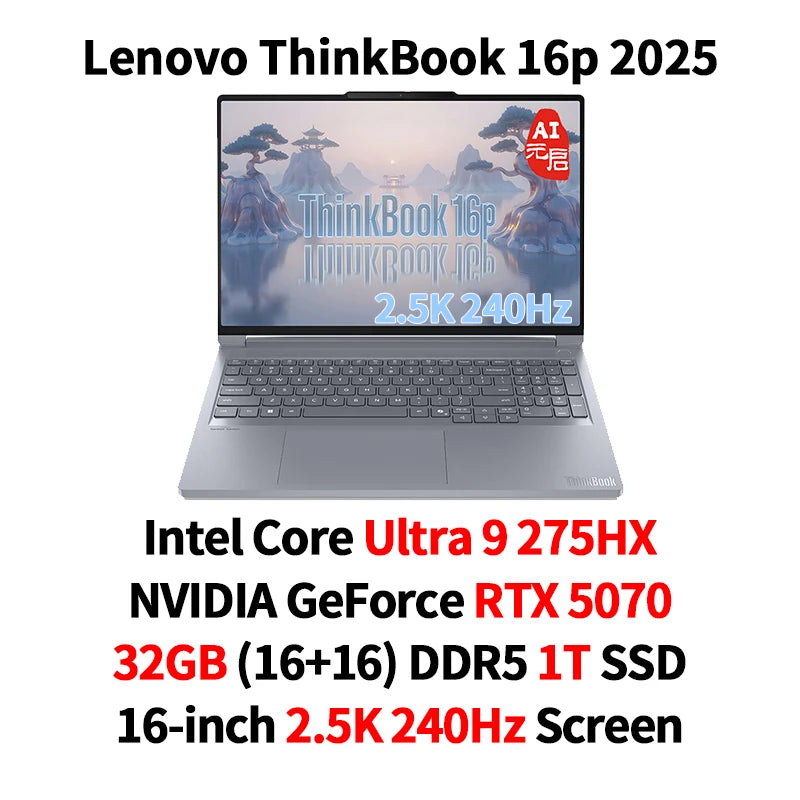 2025 ThinkBook 16p Laptop Intel Core Ultra 9 275HX RTX 5060/5070 32GB DDR5 1TB SSD 16" 3.2K/2.5K IPS LCD Screen Lenovo Notebook