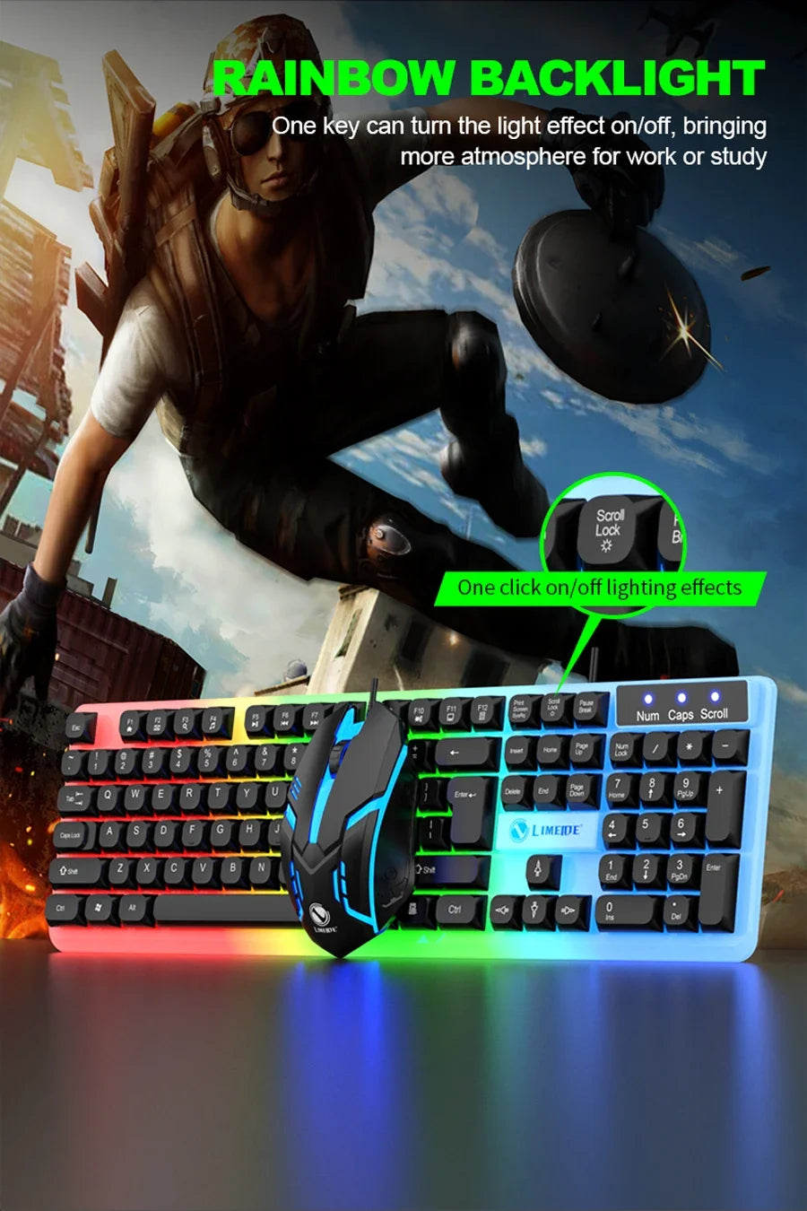 GTX350 Gaming Keyboard Mouse Combos Computer Laptop Backlight Gamer Kit LED Wired Usb Keyboard GTX350 Set-Black