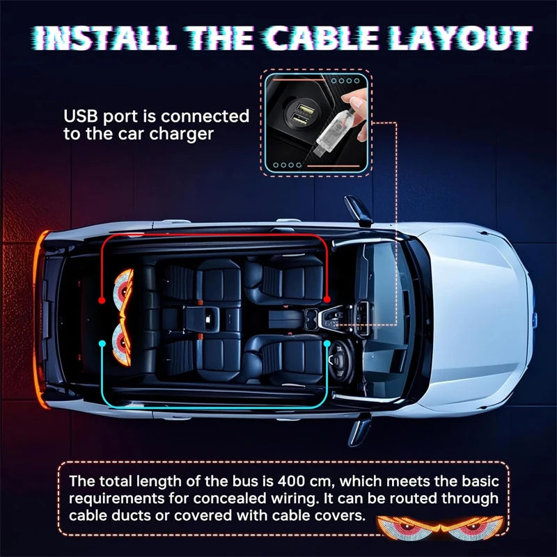 USB Dynamic Devil Eyes Light Car Windshield Dynamic LED Matrix Panel Screen Light for Car Truck Window Decor Lighting 11 Modes