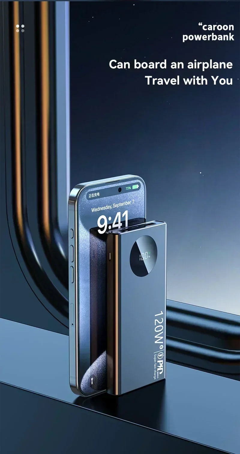 Lenovo 120W 500000mAh High Capacity Power Bank Fast Charging Powerbank Digital Display Portable Battery Charger For iPhone VIVO