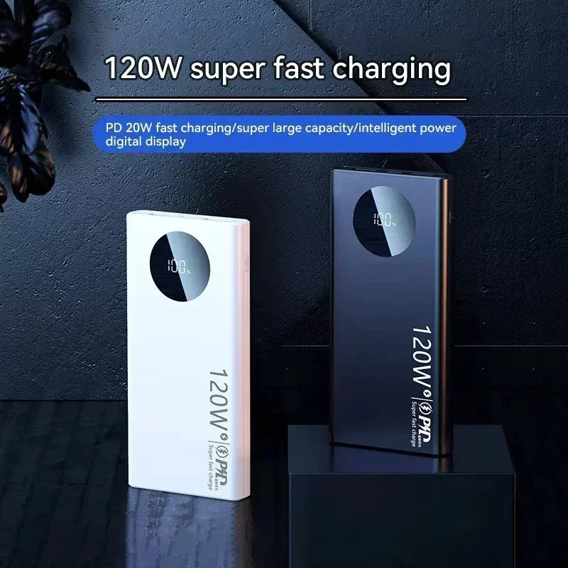 Lenovo 120W 500000mAh High Capacity Power Bank Fast Charging Powerbank Digital Display Portable Battery Charger For iPhone VIVO