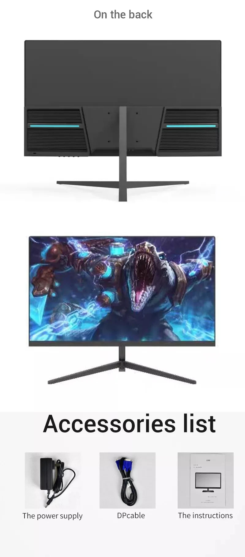 24" Surface Ips DESKTOP Screen 24 Inch R2800 Frameless Display Computer Monitor Pc Office Monitor for Student Black