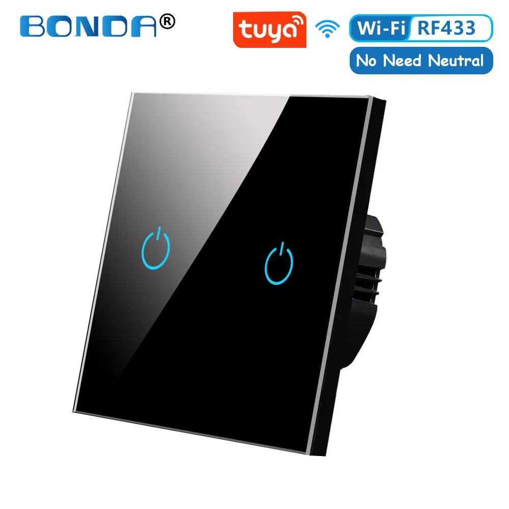 BONDA Smart Switch Alexa RF433 No Neutral Tuya Control Works With Google 1/2/3 Gang Smart Life Home Light WiFi Touch Switches 86