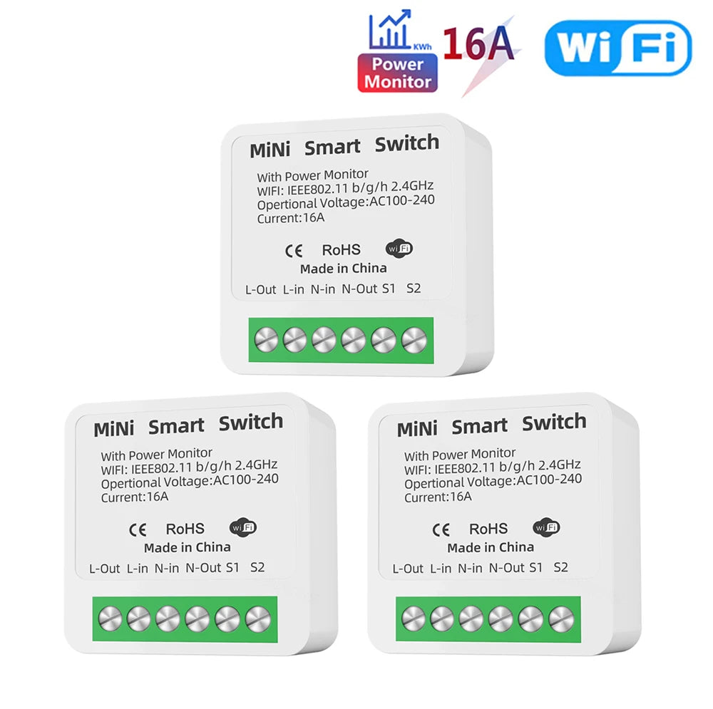 16A Tuya WiFi Smart Switch 2-way Control with Energy Monitor Switch Mini Smart Breaker Smart Life Control  Alexa Via Google Home