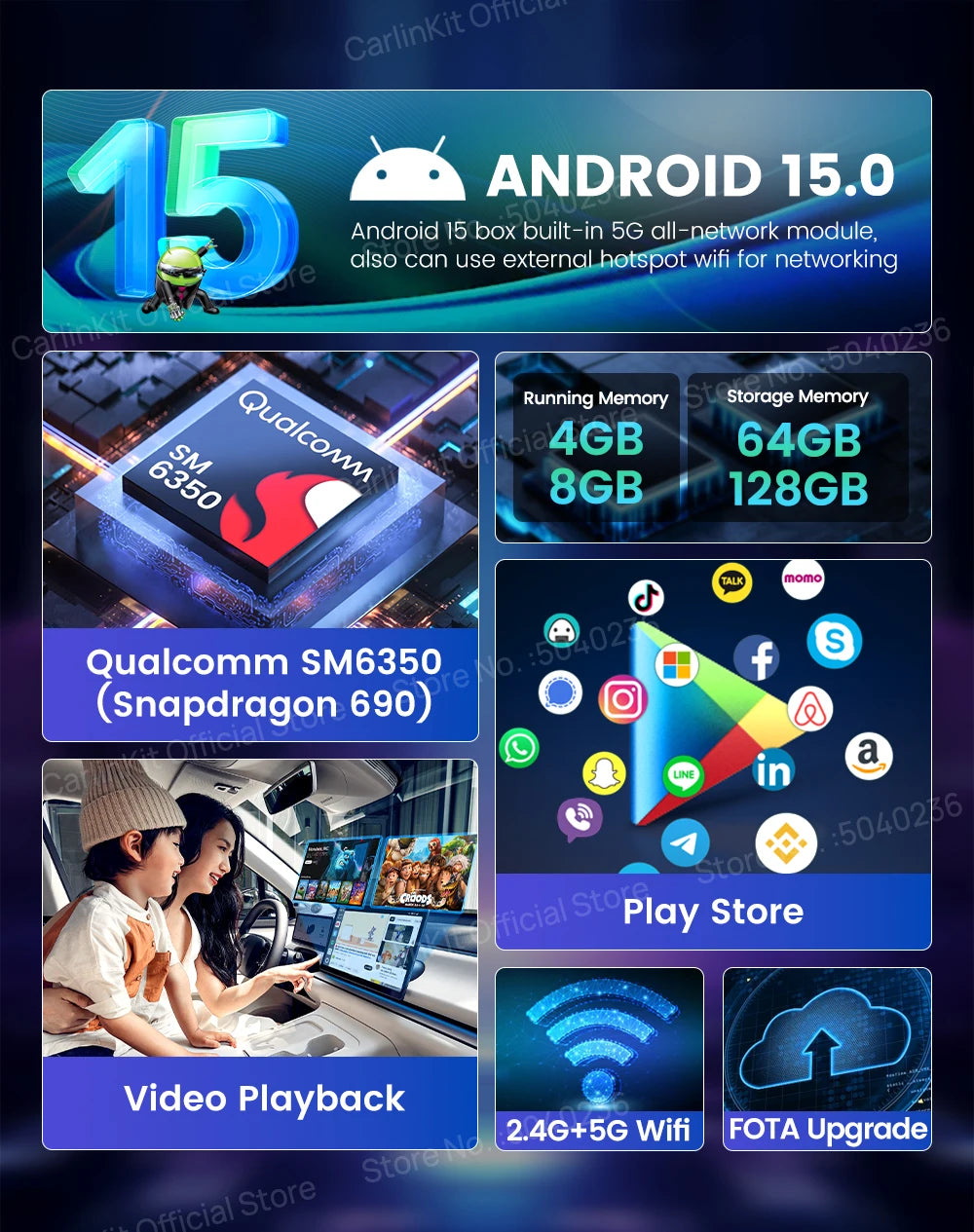 CarlinKit 8G+256G /128G Android 15 Ultra CarPlay TV Box For Netflix IPTV GPS Wireless CarPlay &Android Auto Smart Car Video Box
