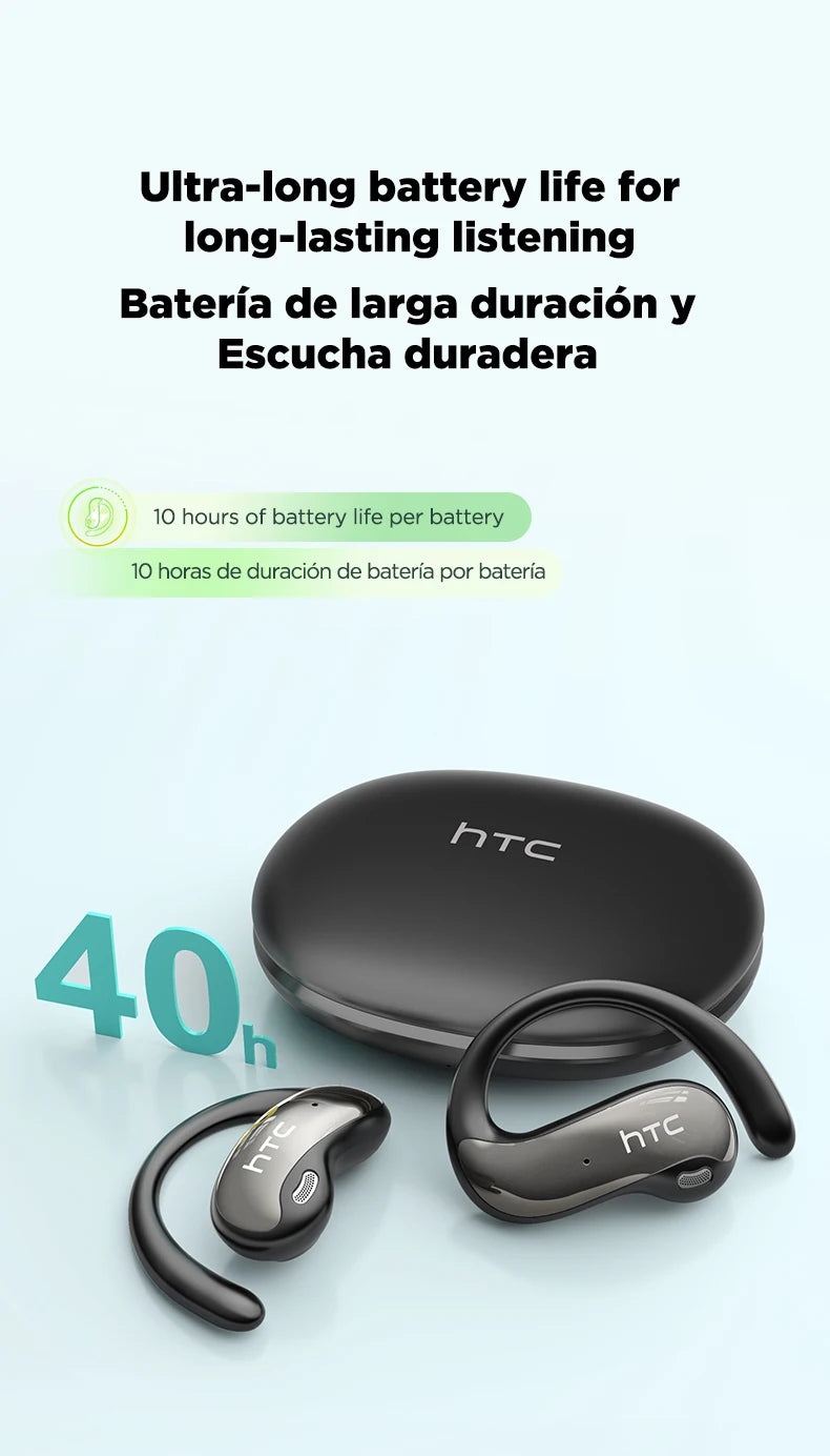 HTC NE19 Bluetooth Earphones AI OWS Sports Wireless Headphones with Mic Powerful Bass AI Translator Earbuds Waterproof Long Life
