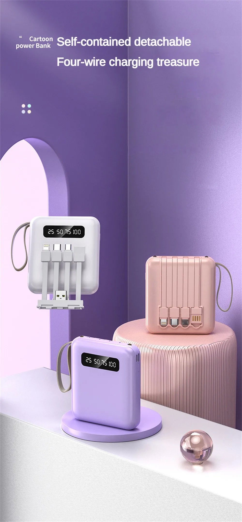 Mirror Screen Mini Fast Charge Large Capacity 20000 MAh Fast Charging Power Bank Sharing With Cable Mobile Power Supply