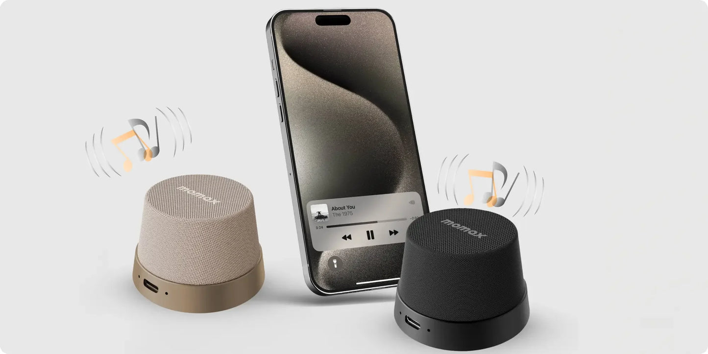 MOMAX 1-Vibe Go Magnetic Portable True Wireless Speaker Phone Stand IPX6 Waterproof Protection Long Play Time High Quality