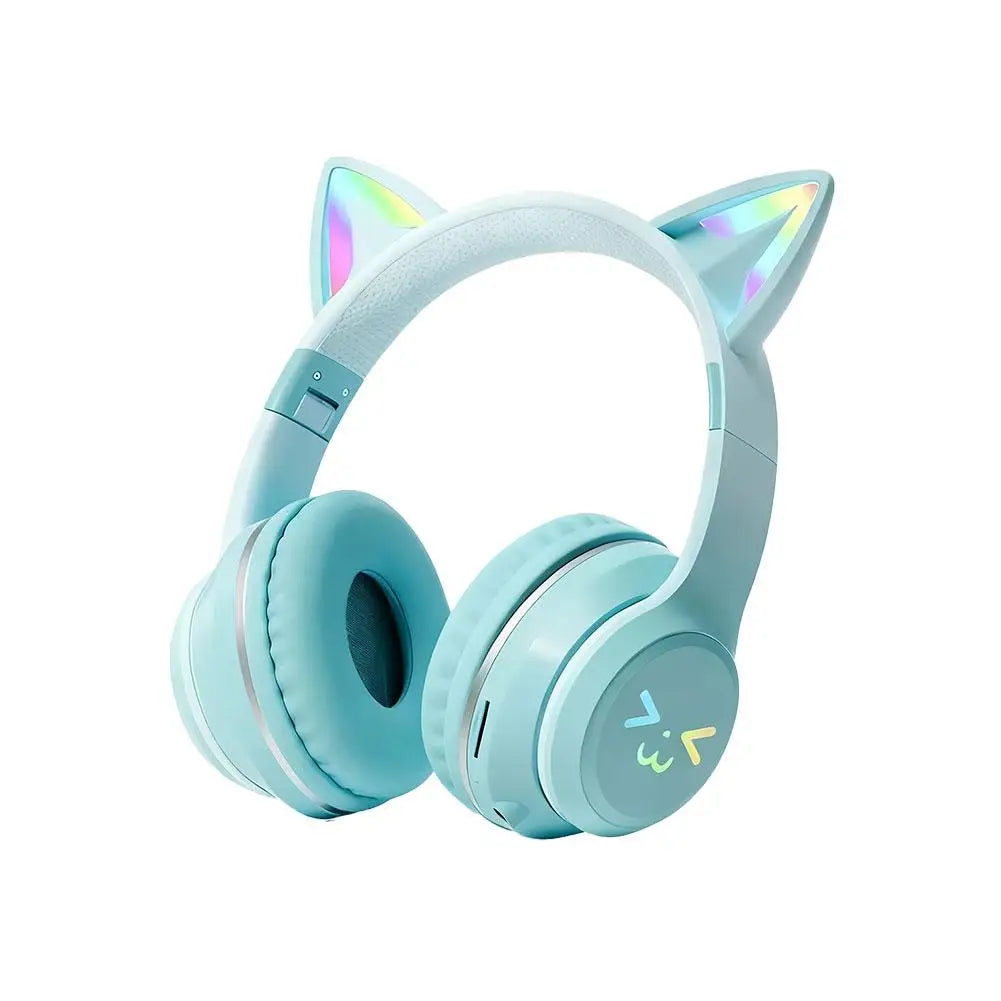 Wireless Headphones Cat Ear Gaming Headset Glow Light Bluetooth-Compatible Helmets Cute Over-Ear Headsets For Kids And Adult