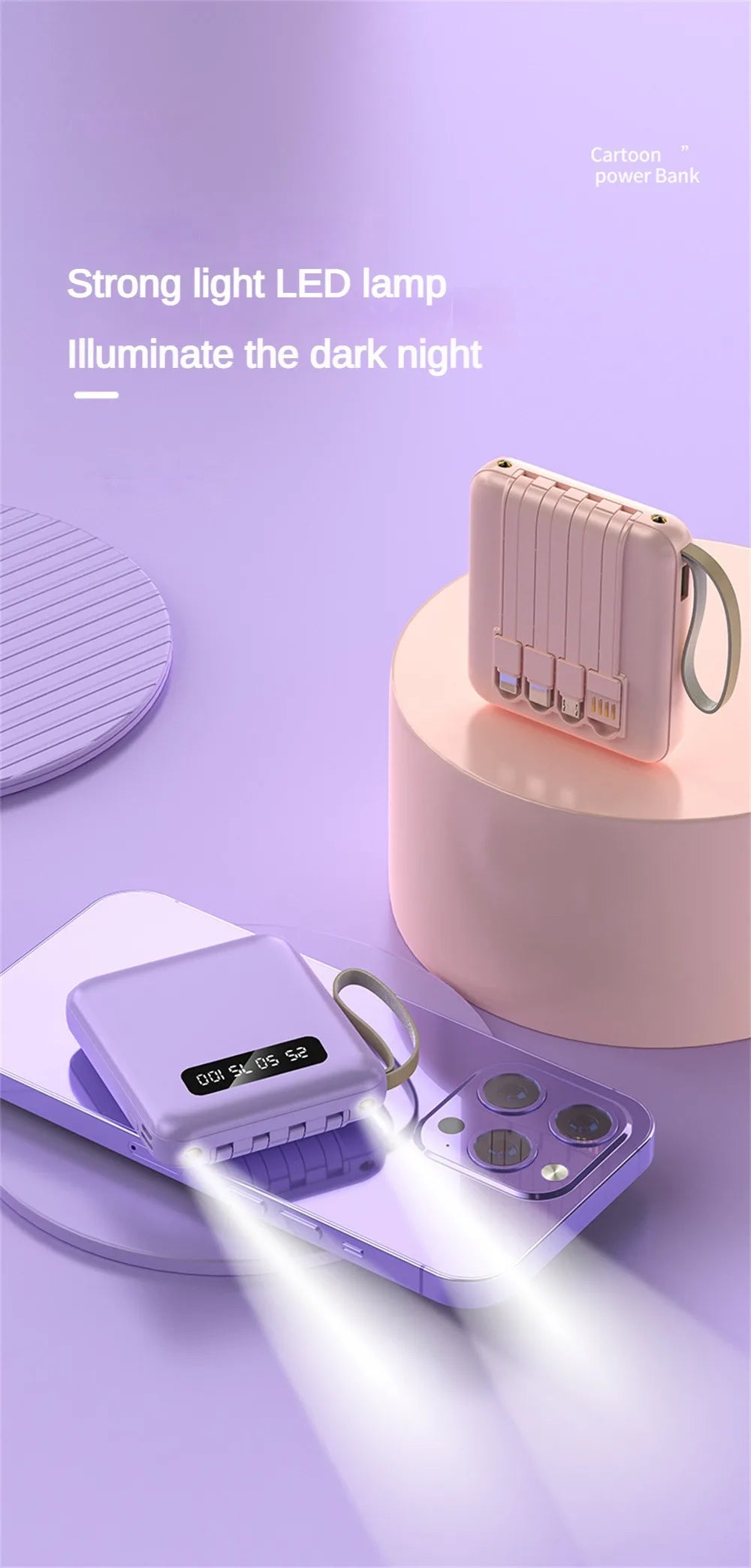 Mirror Screen Mini Fast Charge Large Capacity 20000 MAh Fast Charging Power Bank Sharing With Cable Mobile Power Supply