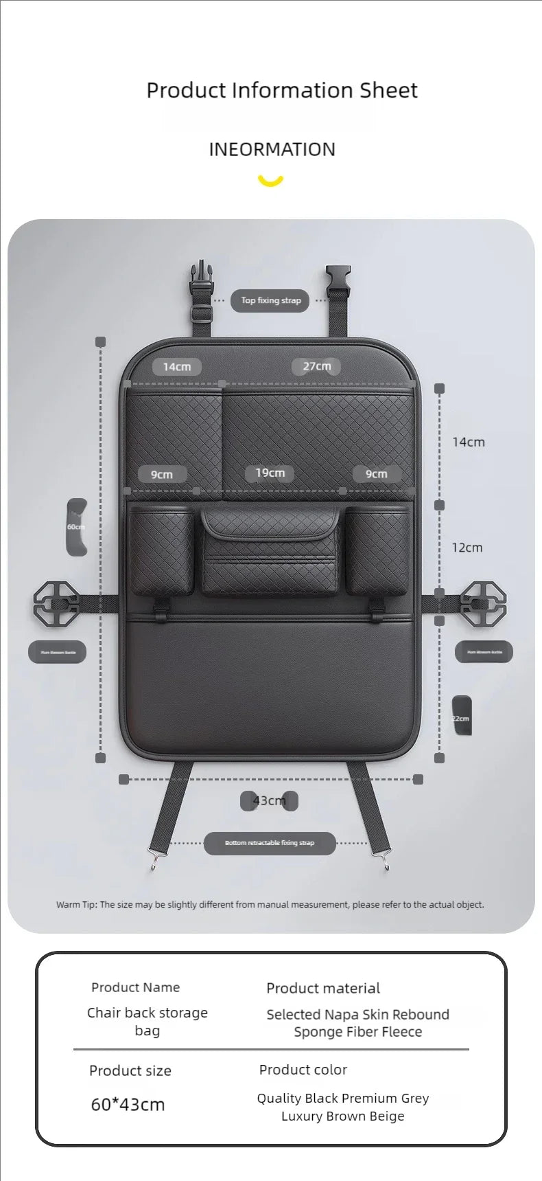 Multi-functional Car Seat Back Organizer High-Capacity Multi-Pocket Backseat Storage Bag Wear-Resistant Anti Kick Mat