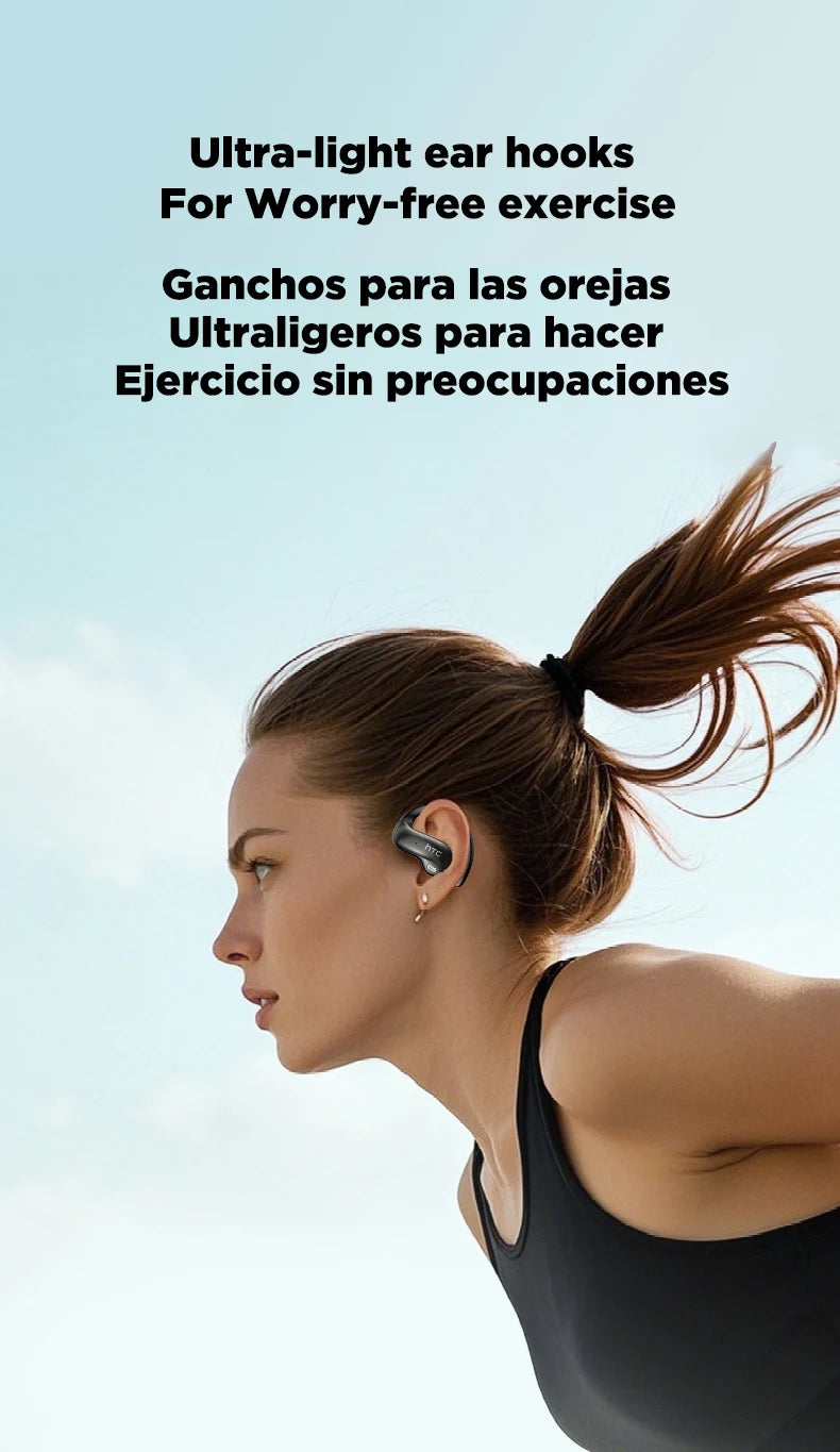 HTC NE19 Bluetooth Earphones AI OWS Sports Wireless Headphones with Mic Powerful Bass AI Translator Earbuds Waterproof Long Life