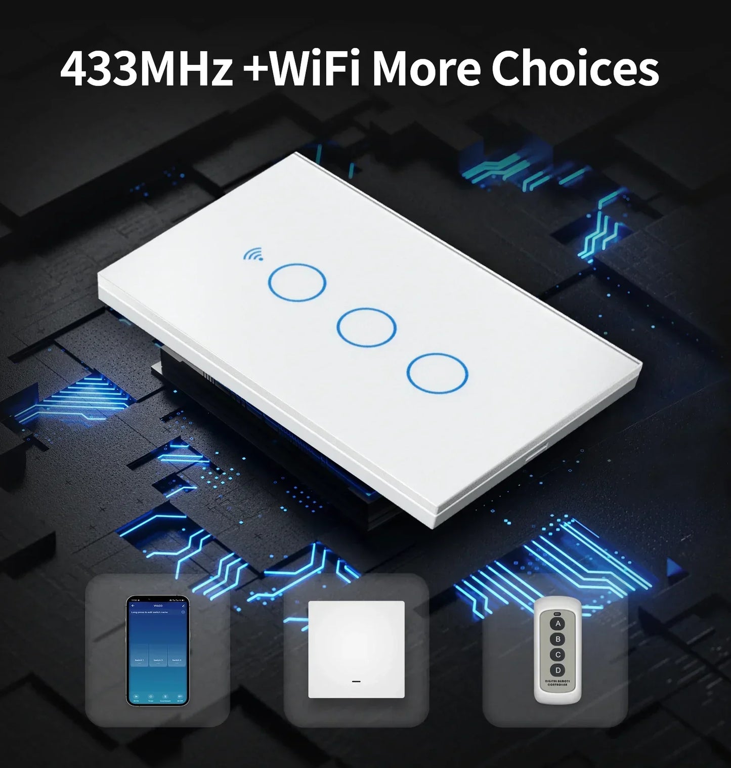 TNCE Tuya US Switch wifi zigbee, 1/2/3/4 gang, No-Neutral/Wire LED light control Wall Button, smart voice with Alexa Google Home