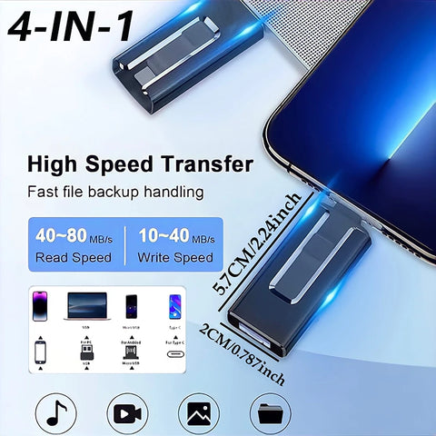 4 In1 OTG Micro USB 3.0  Flash Drive  Dual purpose Android TYPE-C Pen Drive Mobile Micro USB Memory Stick Drive Free For iPhone