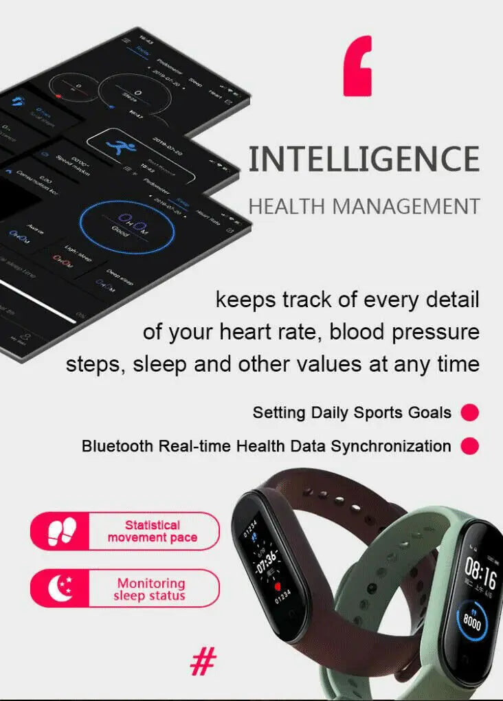 M5 Smart Band Waterproof Sport Smart Watch Men Woman Blood Pressure Heart Rate Monitor Fitness Bracelet For Android IOS