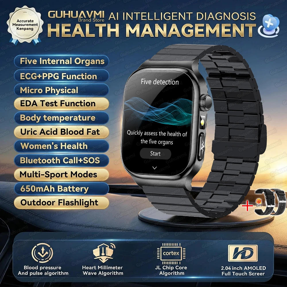 2025 New Smart Watches For man Health ECG+HRV Blood Oxygen Uric Acid Fitness Sport Tracker Watch body fat Sleep Call Smartwatch