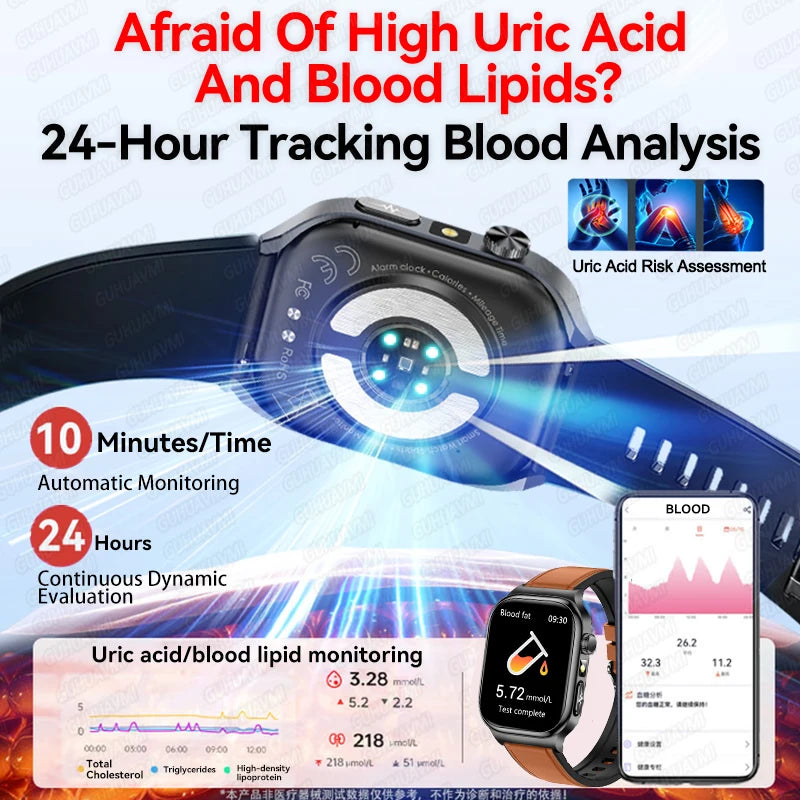 Upgraded Micro Physical Examination Smart Watches For Man Uric Acid Body Fat Five Organ Health Watches Bluetooth Call SmartWatch