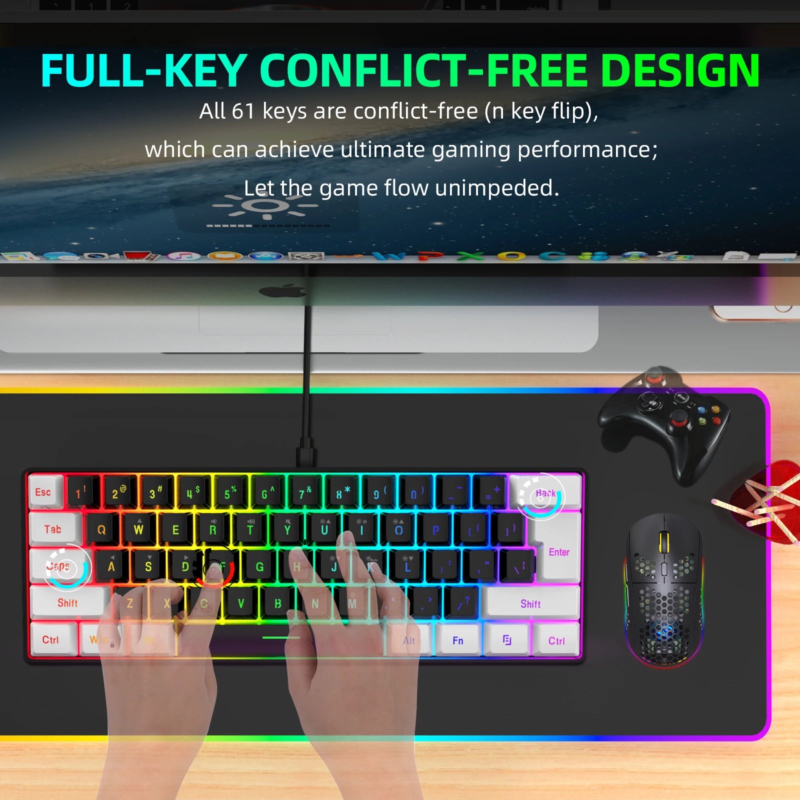 New 61keys Wired White Black Keyboard RGB Gaming Mouse Office Kit Backlight Keyboard and Mouse Combos for PUBG Gamer