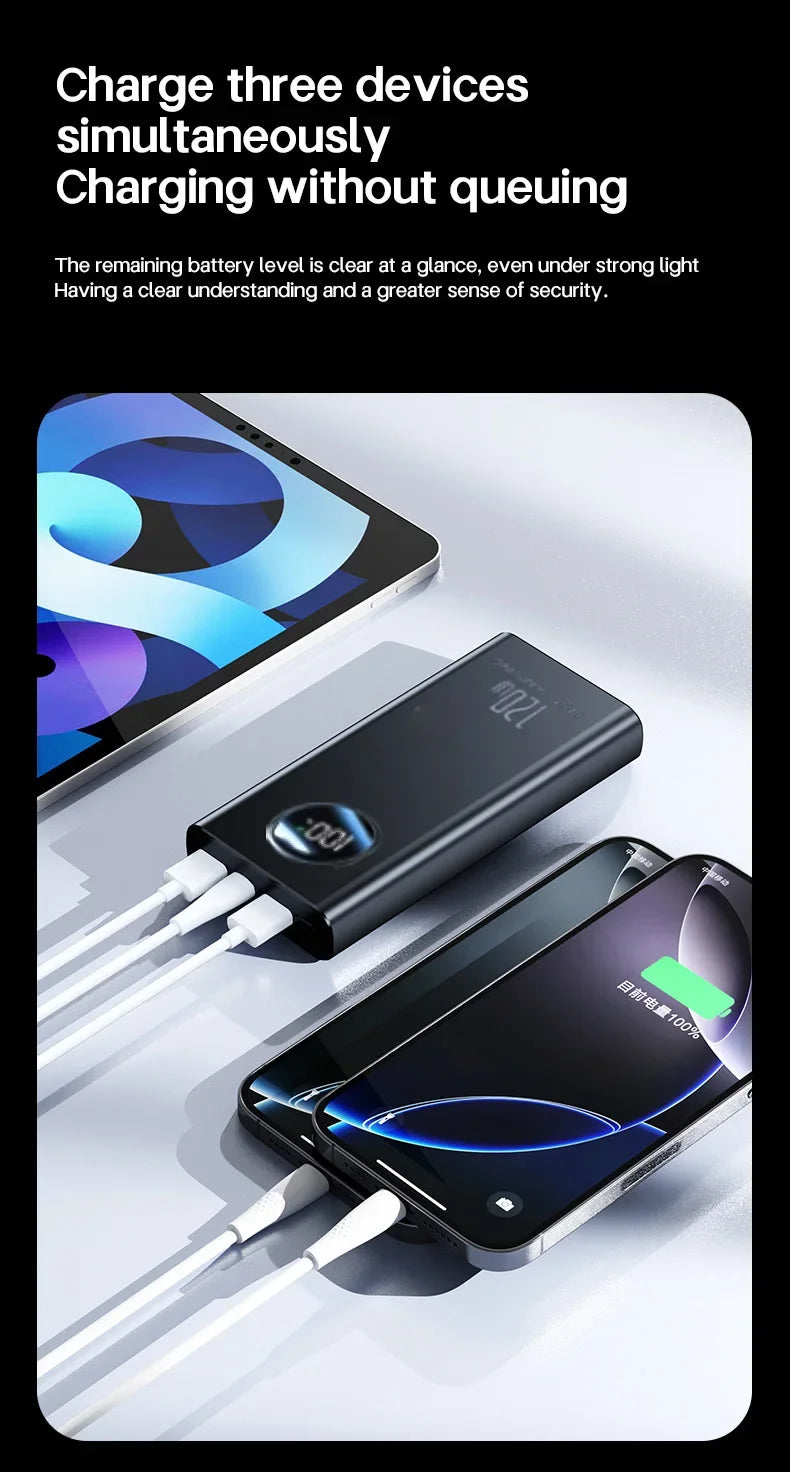 VIVO 50000mAh Power Bank High Capacity 120W Fast Charging Power Bank Portable External Battery Charger With LED Digital Display