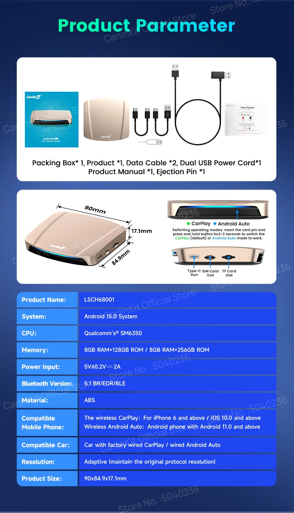 CarlinKit 8G+256G /128G Android 15 Ultra CarPlay TV Box For Netflix IPTV GPS Wireless CarPlay &Android Auto Smart Car Video Box