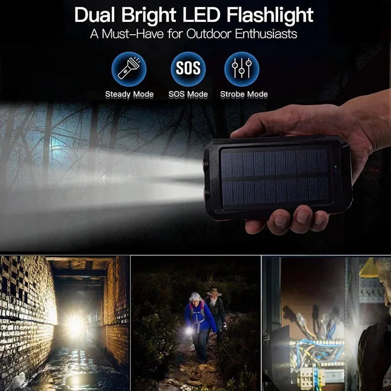 Real Capacity 200000mAh  Large Capacity Solar Power Bank New Portable With Lanyard Compass External Battery Outdoor Camping