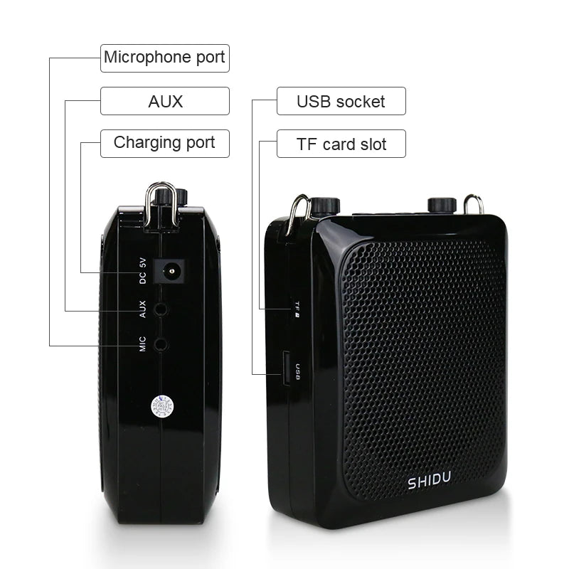 SHIDU 25W Portable Bluetooth Wireless Voice Amplifier for Teacher with UHF Microphone AUX HiFi Recording Mini Echo Audio Speaker