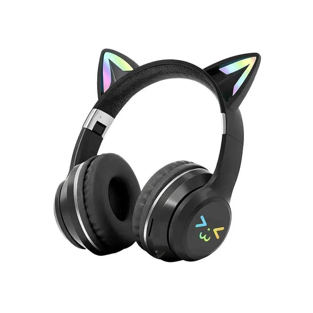 Wireless Headphones Cat Ear Gaming Headset Glow Light Bluetooth-Compatible Helmets Cute Over-Ear Headsets For Kids And Adult