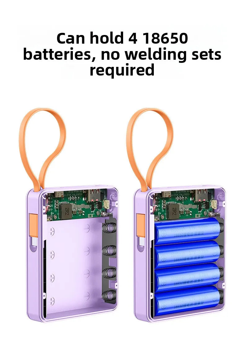 4*18650 Power Bank Cases 10W Battery Holder Portable 22.5W Type C Fast Charging Shell for iPhone Xiaomi With Charging Cable