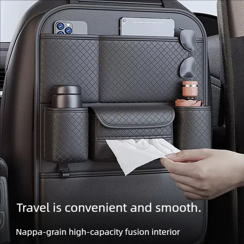 Multi-functional Car Seat Back Organizer High-Capacity Multi-Pocket Backseat Storage Bag Wear-Resistant Anti Kick Mat