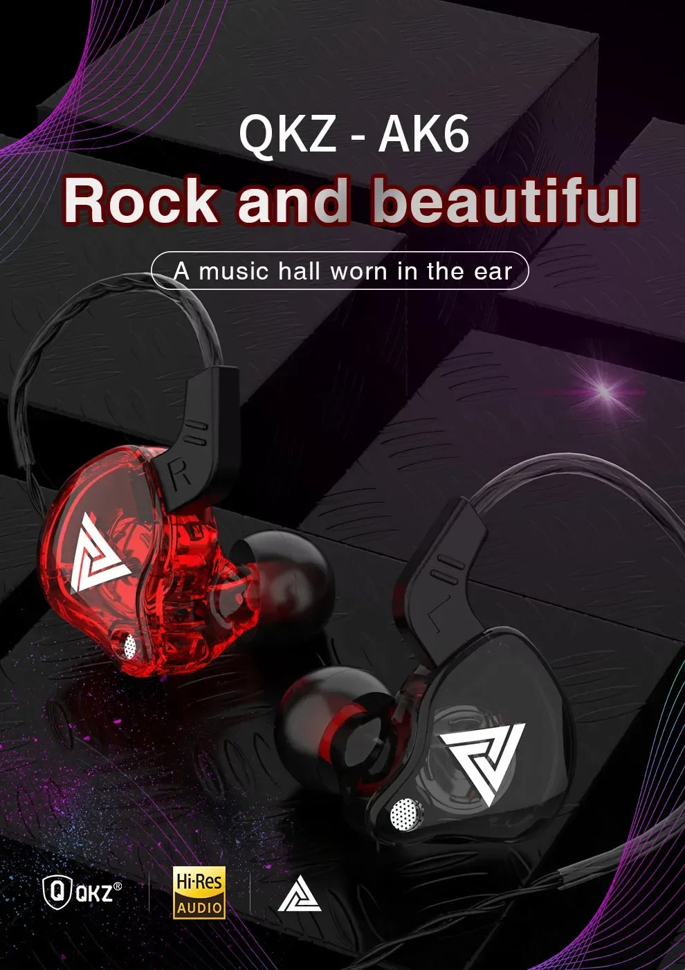 Genuine QKZ AK6 Gaming Headset Gamer Headphones 3.5mm Cable Ear Phones Noise Reduction Hands Free Wired Earphones For Sports