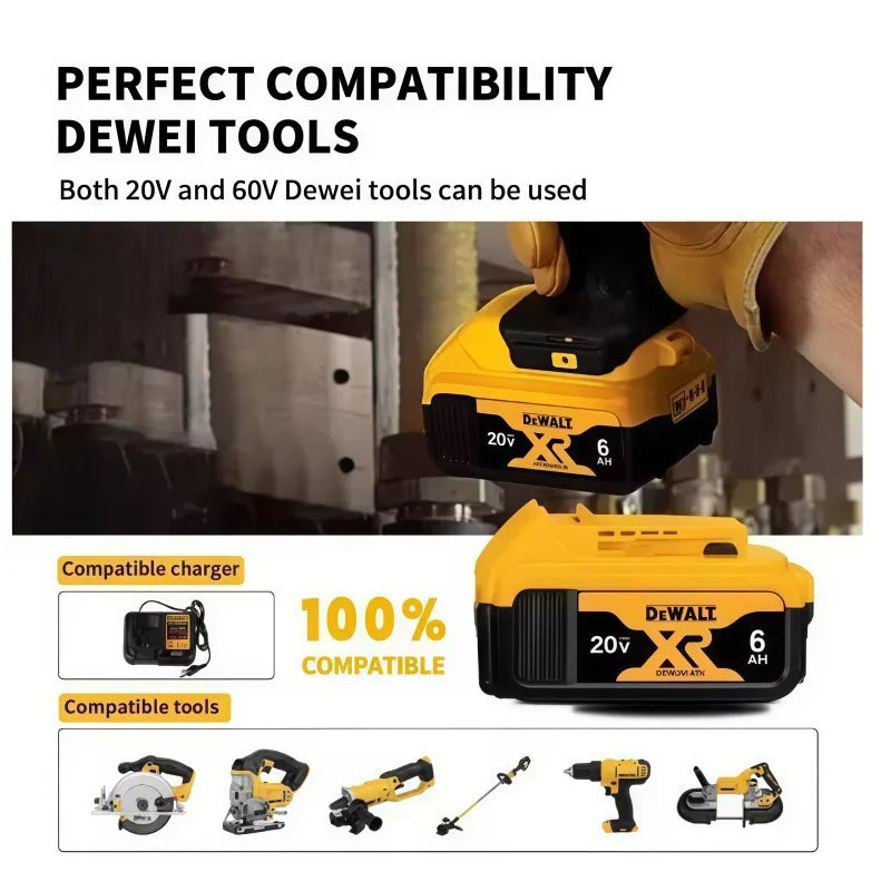 100% Original 20V 6.0Ah MAX Battery Power Tool Replacement for DeWalt DCB184 DCB181 DCB182 DCB200 20V  6A 18Volt 20v Battery.