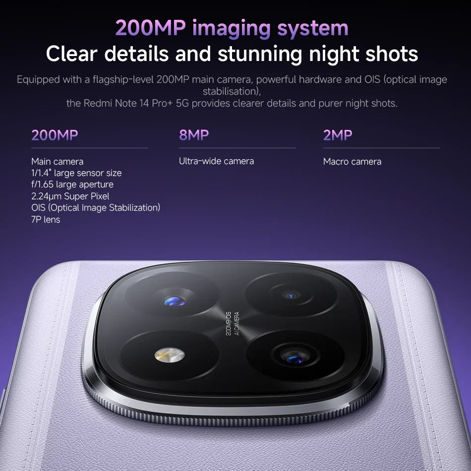 Xiaomi Redmi Note 14 Pro+ 5G 6.7" AMOLED 200MP Camera 120Hz Snapdragon 7s Gen 3 Global Version