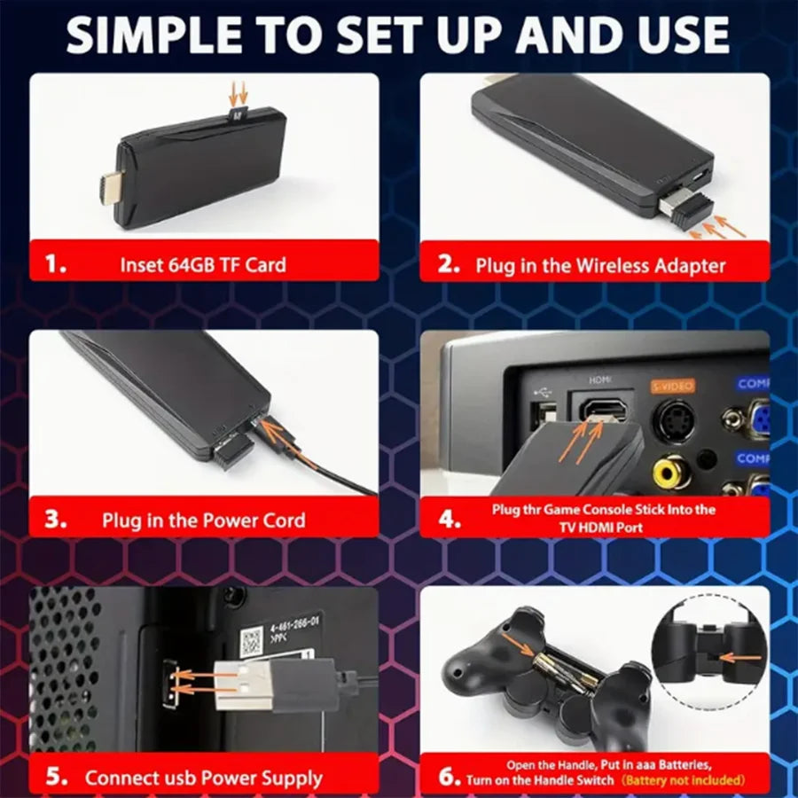 Basix 2.4G Dual Wireless Video Game Stick Joystick Console Gaming Stick 4K 20000+ Gaming 64GB Retro Gaming Thanksgiving Gift