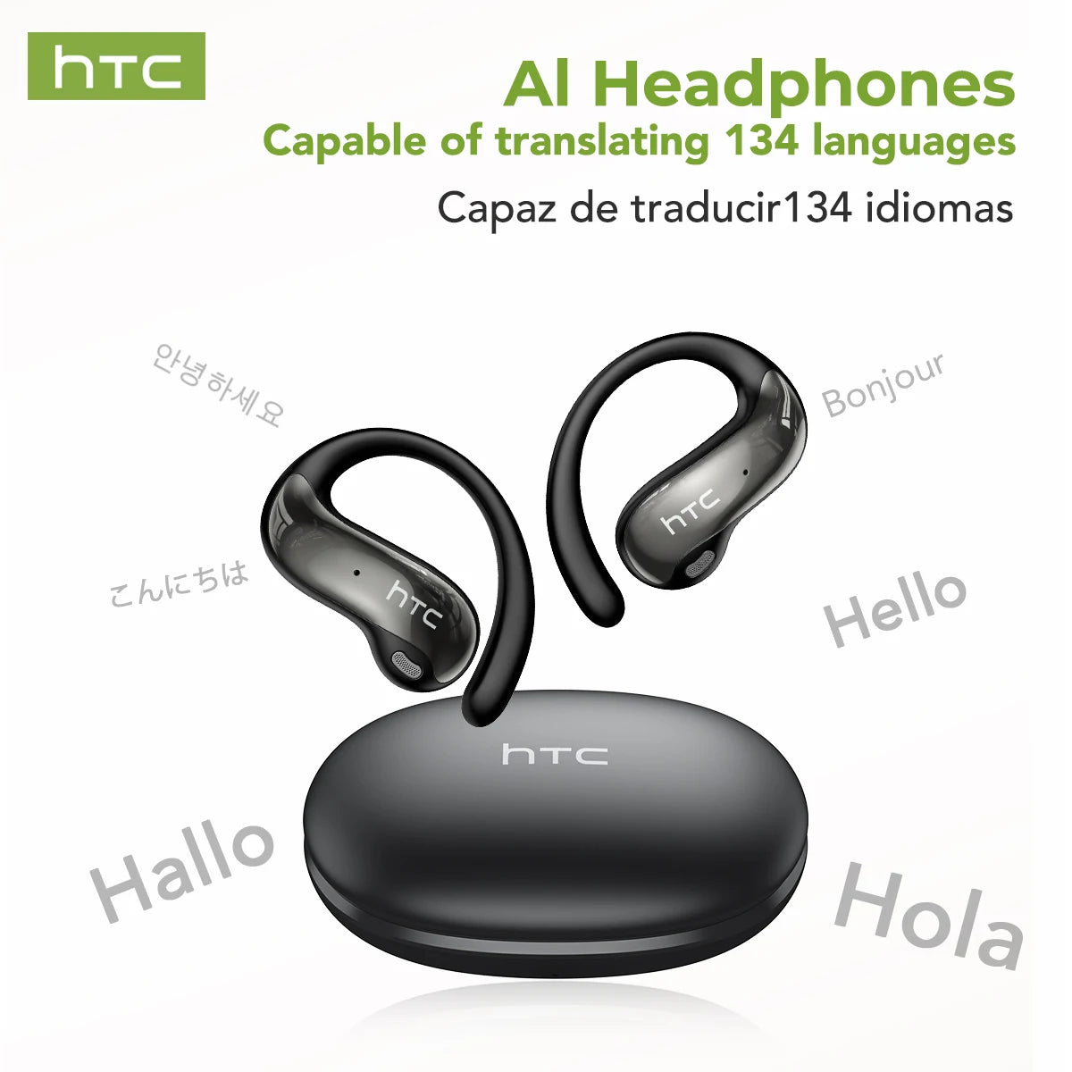 HTC NE19 Bluetooth Earphones AI OWS Sports Wireless Headphones with Mic Powerful Bass AI Translator Earbuds Waterproof Long Life