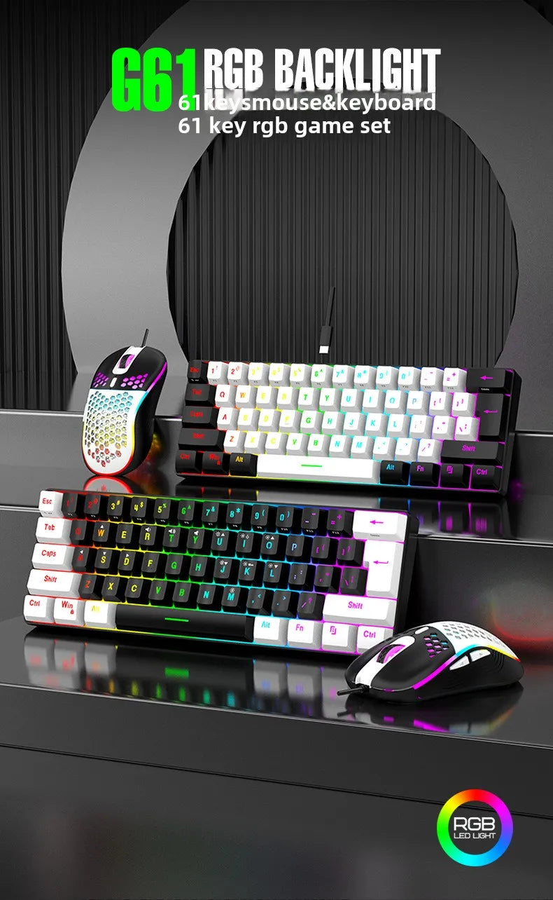 Keyboard and mouse sets 60% RGB gaming with keyboards mouse combo pc kit gamer backlit mini 61 keys computer wired set key board