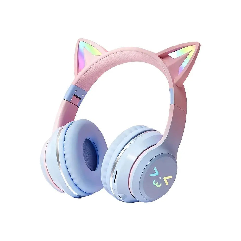 Wireless Headphones Cat Ear Gaming Headset Glow Light Bluetooth-Compatible Helmets Cute Over-Ear Headsets For Kids And Adult