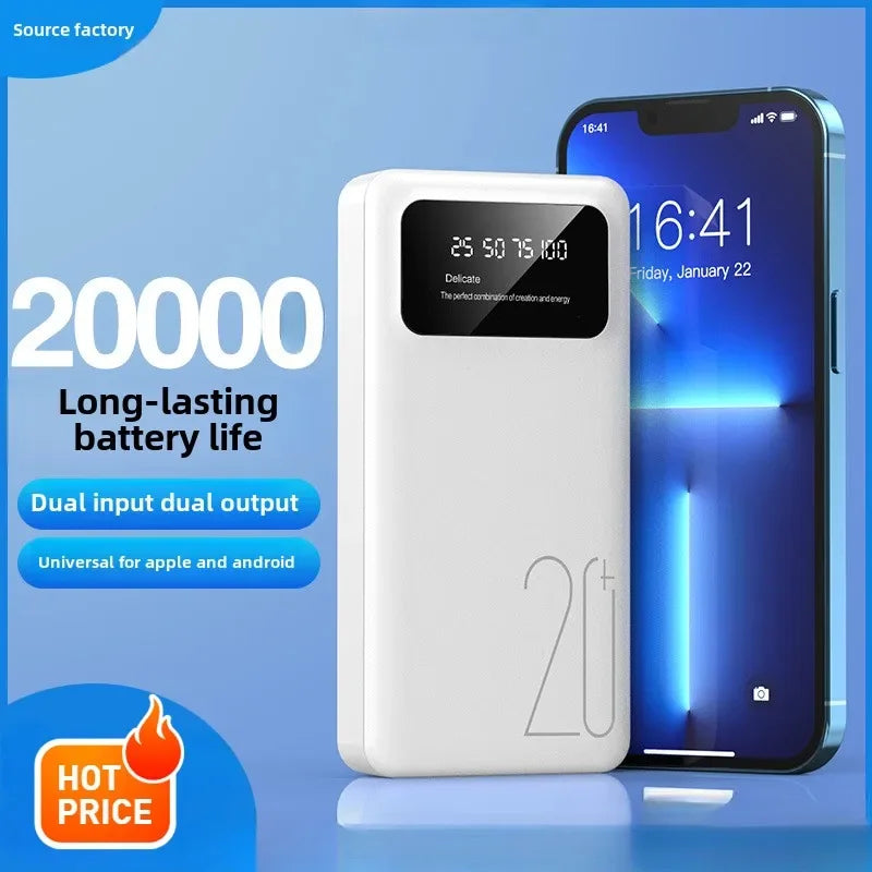 New Style BCAK power bank 20000mAh self-contained cable fast charging mini mobile phone gift mobile power supply