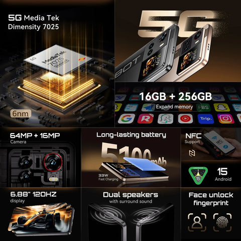 NEW Cubot X100 Android 15 Smartphone Dimensity 7025 5G 1.72" Rear Display 64MP Main Camera 5100mAh Battery 33W Fast Charging NFC