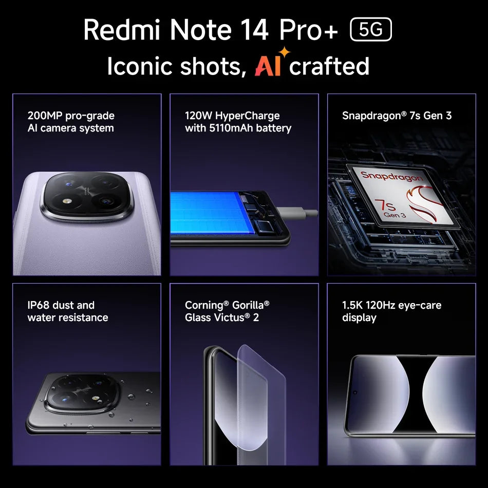 Xiaomi Redmi Note 14 Pro+ 5G 6.7" AMOLED 200MP Camera 120Hz Snapdragon 7s Gen 3 Global Version