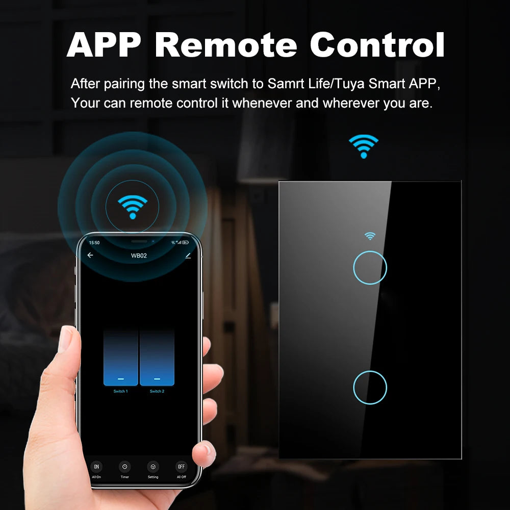 Smart Life Wifi+Bluetooth Touch Light Switch No Neutral Wire &Neutral Wire US Touch Panel Wall Switches Tuya Alexa Google Home